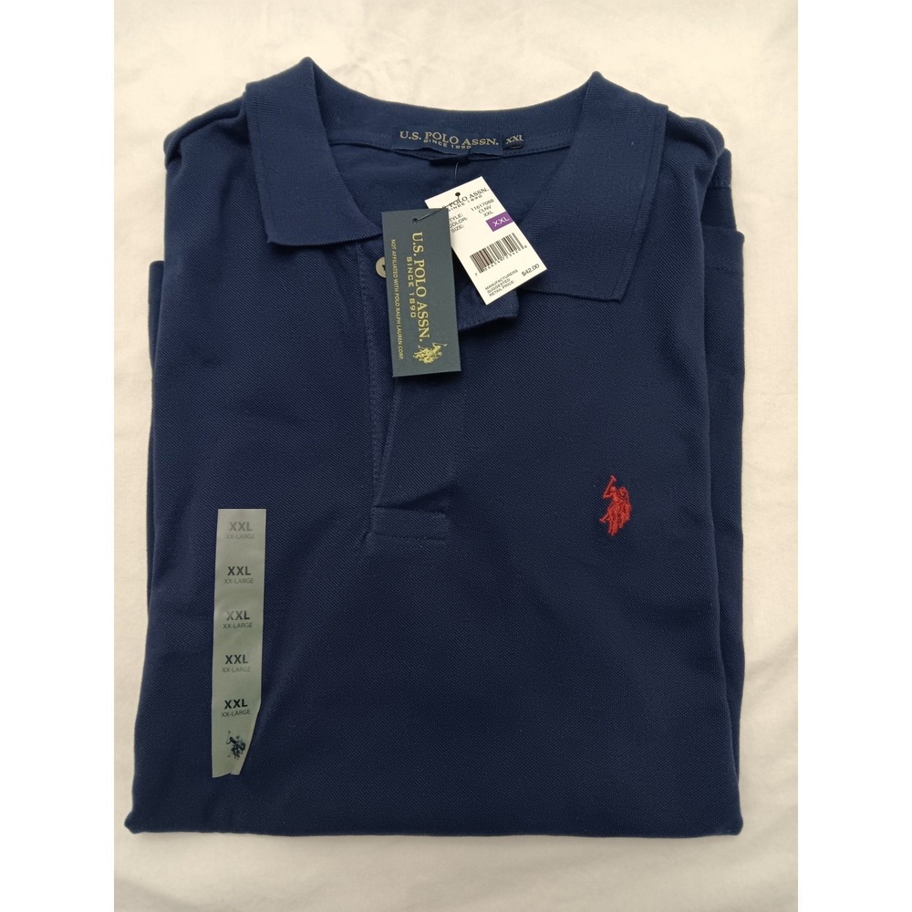 US Polo Assn Mens XXL Navy Blue Short Sleeve Polo Shirt Red Pony Logo NWT
